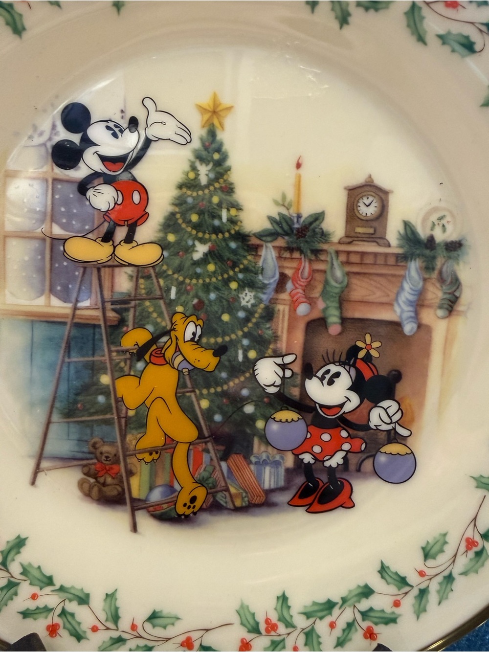 Lenox Christmas Mickey Mouse Plate - White, Red, Green, Gold